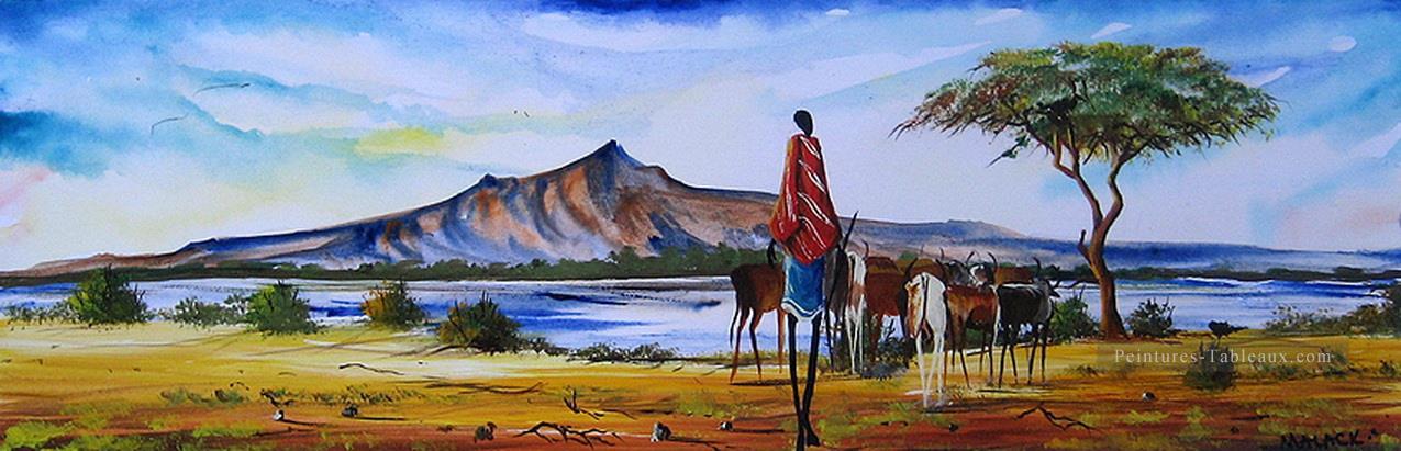 Malak Herding près du lac Naivasha Montagne Peintures à l'huile
